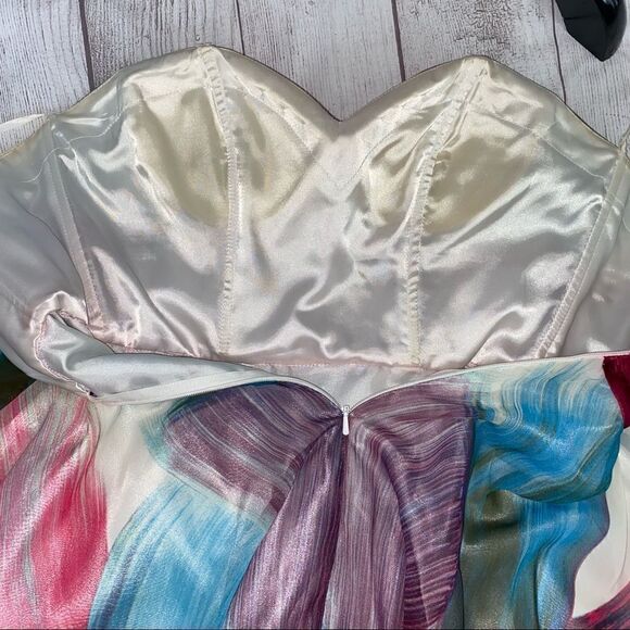 Scala strapless brush print multicolor maxi dress sz 4 - Picture 15 of 16